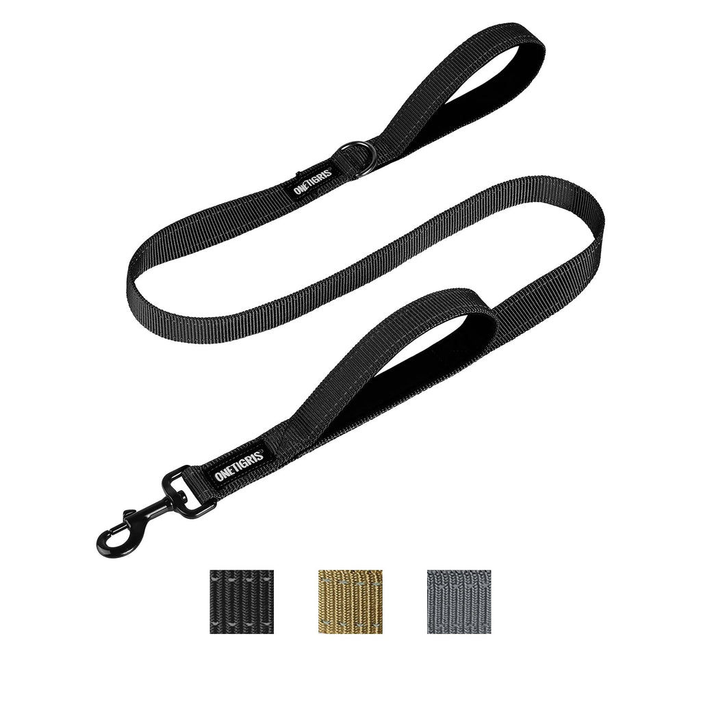 OneTigris 4FT Dog Leash with Dual Padded Handles - Reflective No-Pull Training Leash for Medium to Large Dogs (Black)