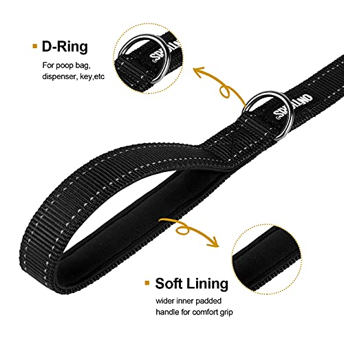 OneTigris 4FT Dog Leash with Dual Padded Handles - Reflective No-Pull Training Leash for Medium to Large Dogs (Black)