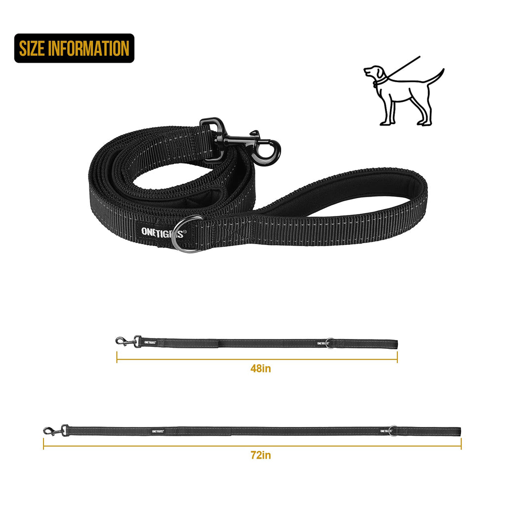 OneTigris 4FT Dog Leash with Dual Padded Handles - Reflective No-Pull Training Leash for Medium to Large Dogs (Black)