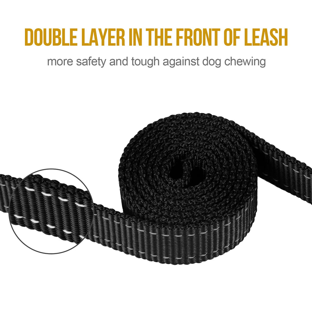 OneTigris 4FT Dog Leash with Dual Padded Handles - Reflective No-Pull Training Leash for Medium to Large Dogs (Black)
