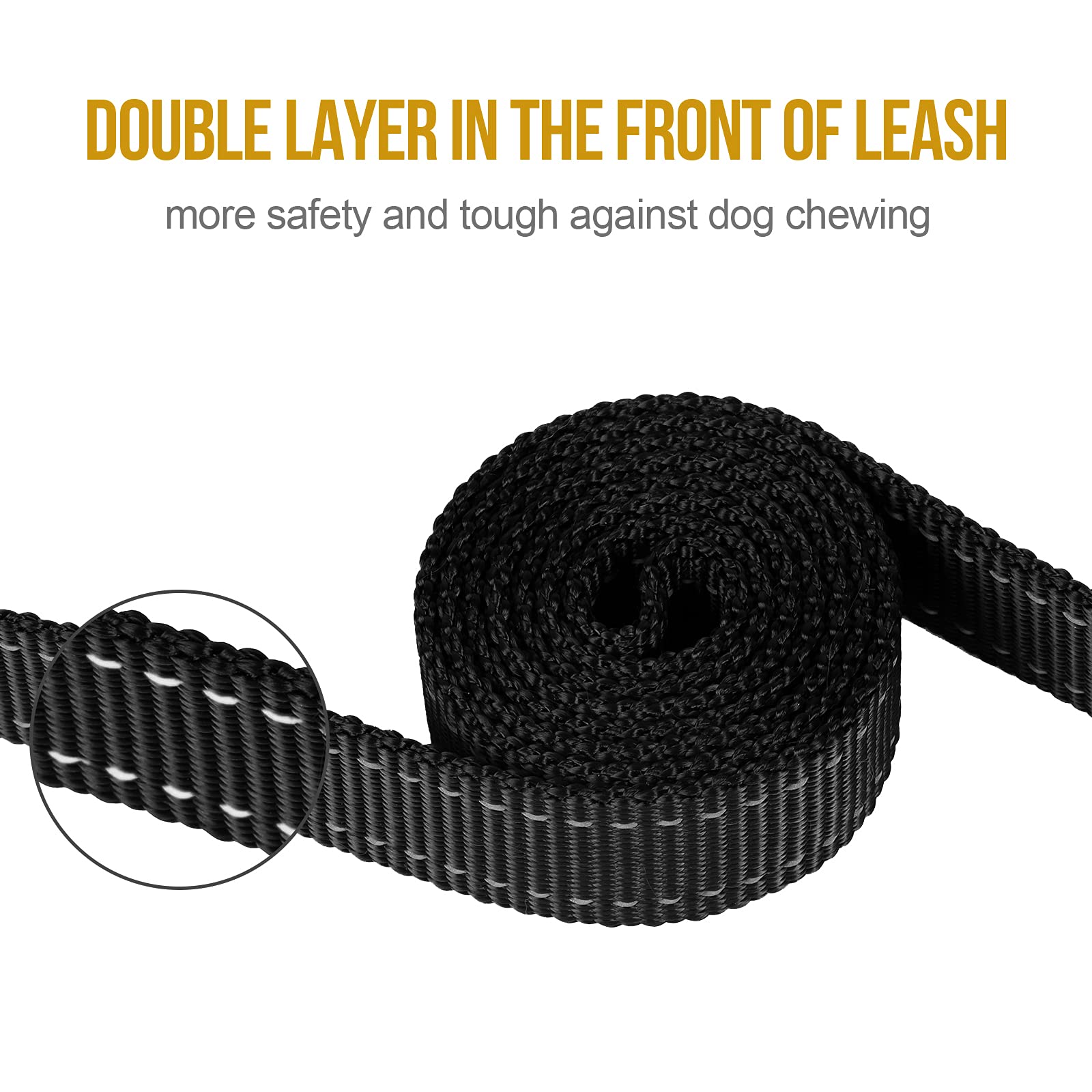 OneTigris 4FT Dog Leash with Dual Padded Handles - Reflective No-Pull Training Leash for Medium to Large Dogs (Black)