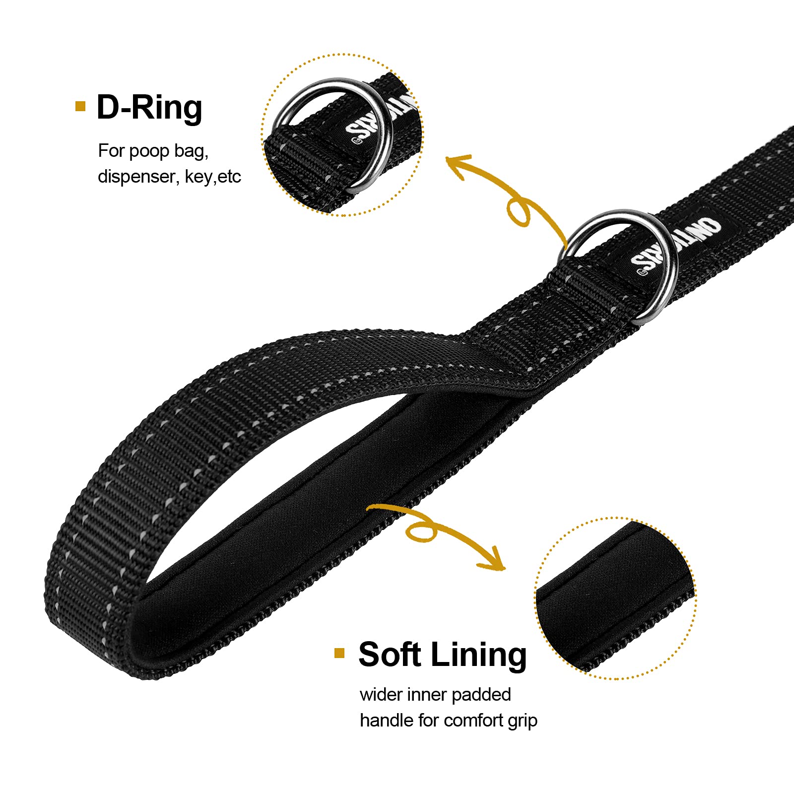 OneTigris 4FT Dog Leash with Dual Padded Handles - Reflective No-Pull Training Leash for Medium to Large Dogs (Black)