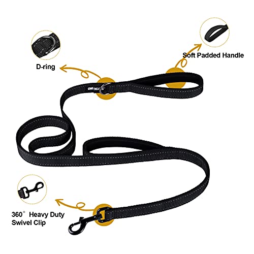 OneTigris 4FT Dog Leash with Dual Padded Handles - Reflective No-Pull Training Leash for Medium to Large Dogs (Black)