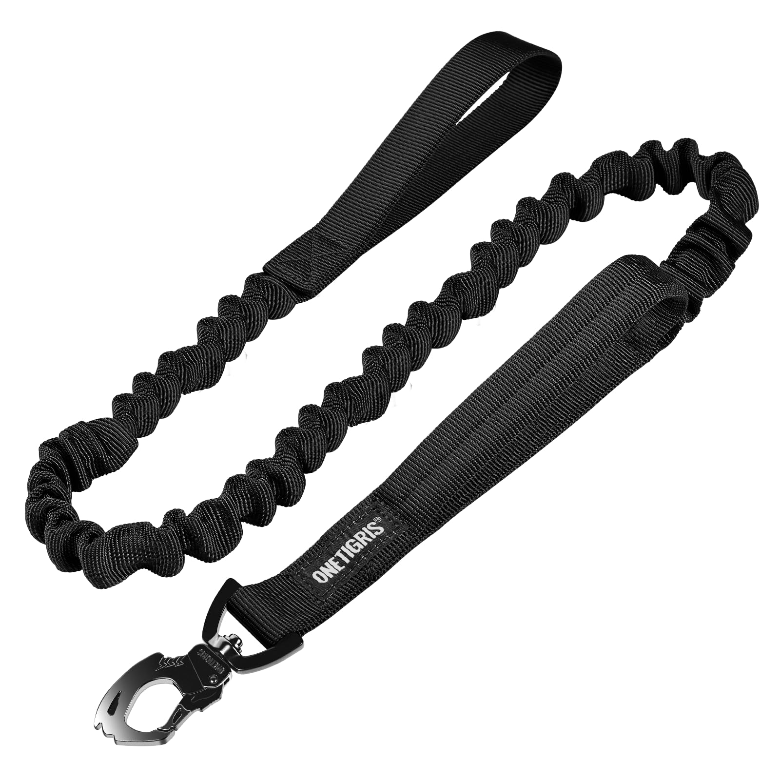ONETIGRIS Tactical Dog Training Bungee Leash with 2 Handles – Heavy-Duty Nylon (Black)