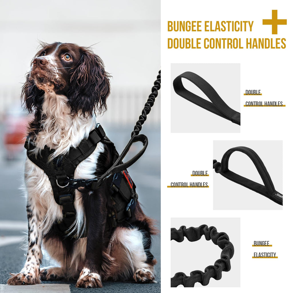 ONETIGRIS Tactical Dog Training Bungee Leash with 2 Handles – Heavy-Duty Nylon (Black)