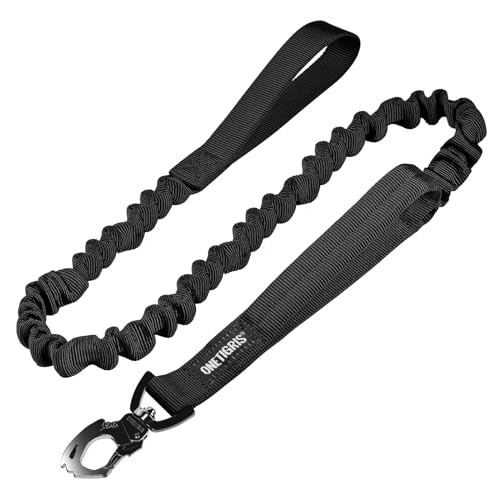 ONETIGRIS Tactical Dog Training Bungee Leash with 2 Handles – Heavy-Duty Nylon (Black)