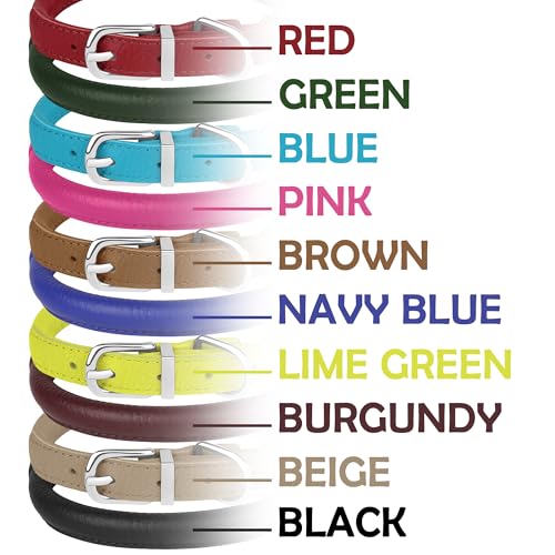 OOPSDOGGY Rolled Leather Dog Collar - Size S (10-13 inch Neck) - Black - Prevents Matting for Long-Haired Dogs