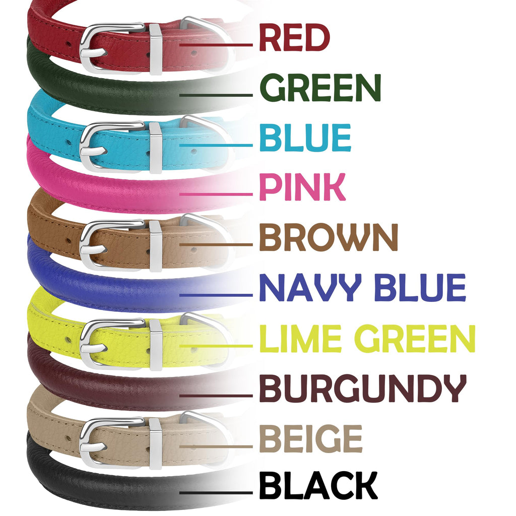 OOPSDOGGY Rolled Leather Dog Collar - Size S (10-13 inch Neck) - Black - Prevents Matting for Long-Haired Dogs