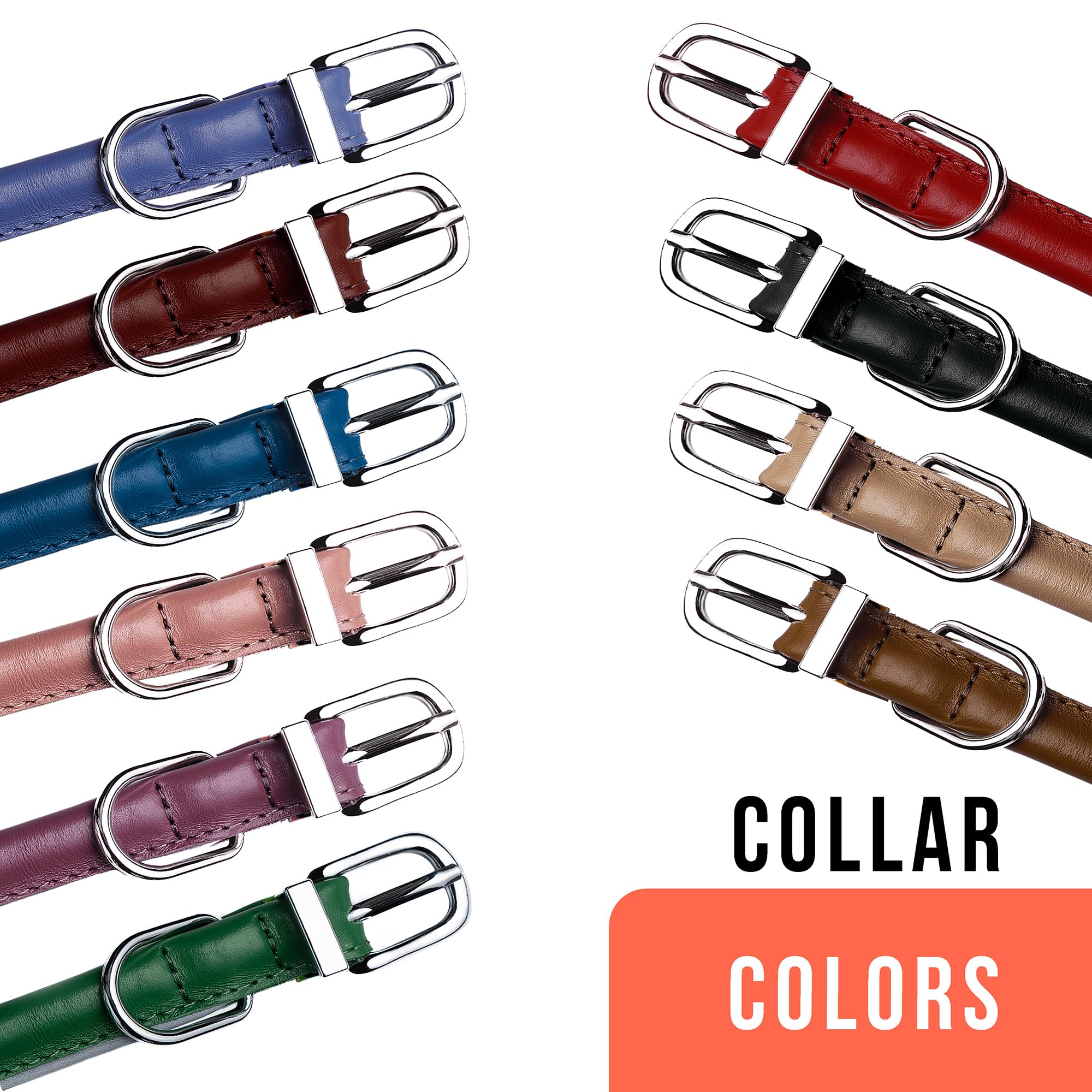 OOPSDOGGY Rolled Leather Dog Collar – Red, Size S (10–13 inch) for Small Dogs, Reflective