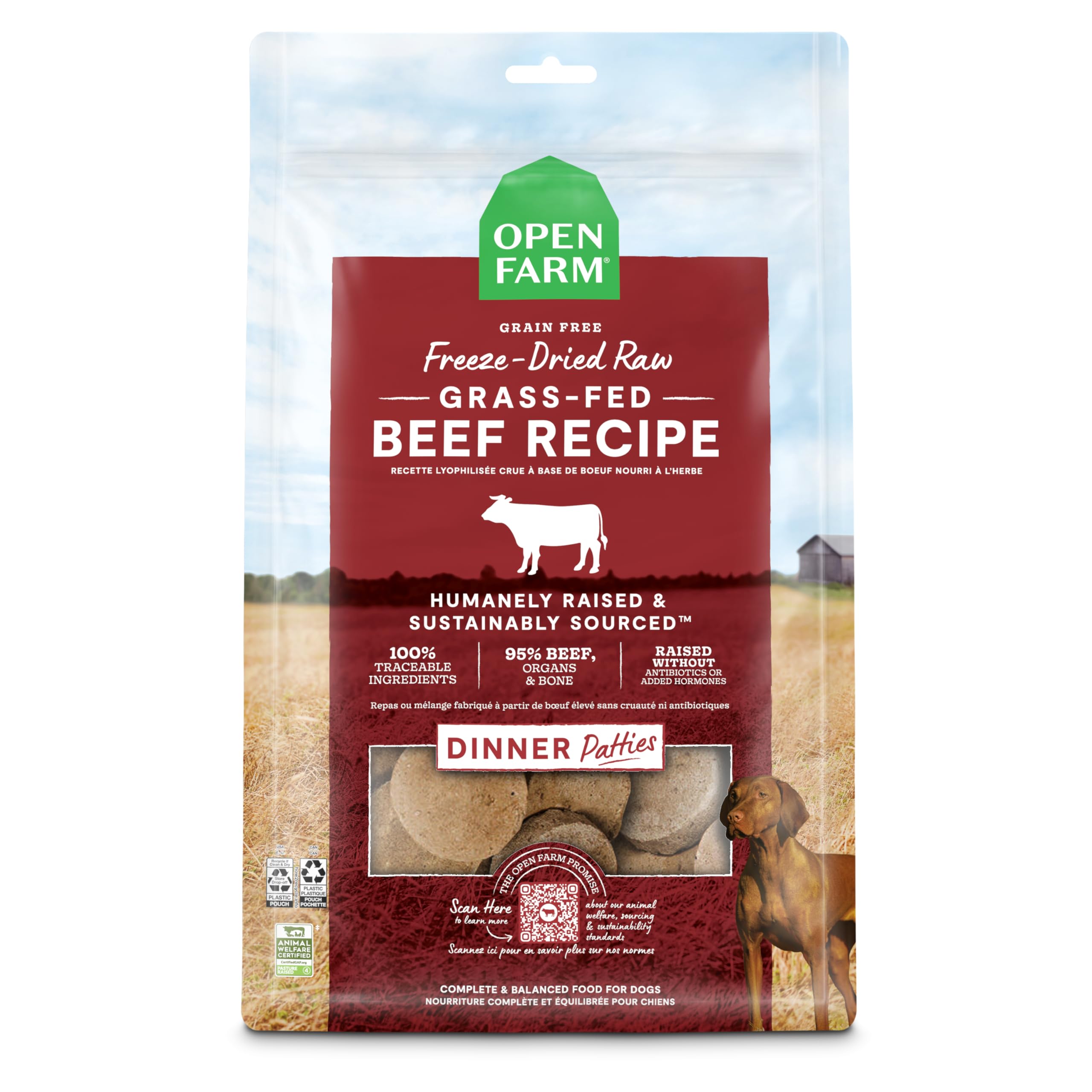 Open Farm Freeze Dried Raw Dog Food Patties - Grass-Fed Beef, 10.5 oz (Complete Meal or Topper)