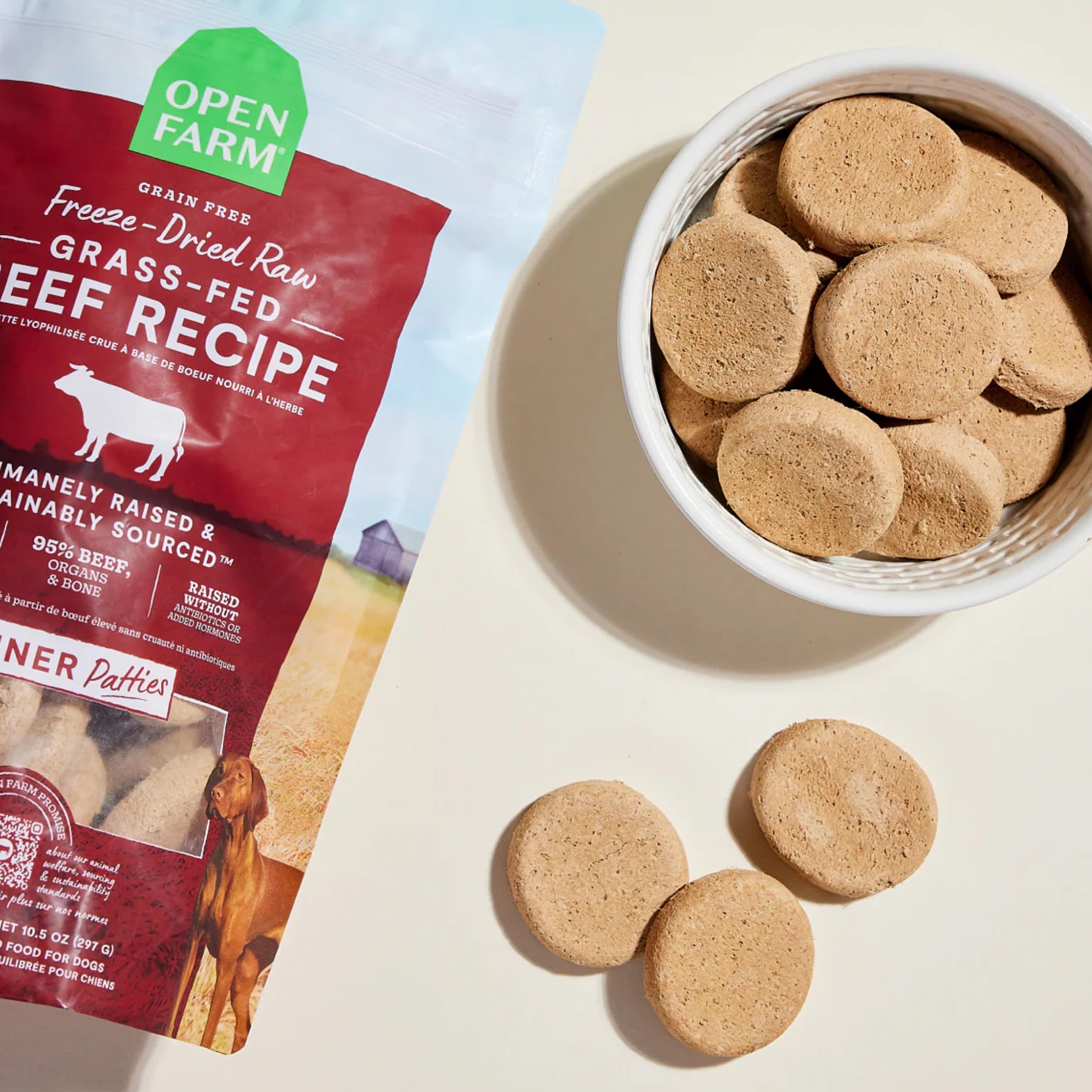 Open Farm Freeze Dried Raw Dog Food Patties - Grass-Fed Beef, 10.5 oz (Complete Meal or Topper)