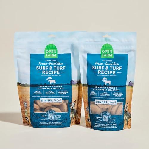 Open Farm Freeze Dried Raw Dog Food Patties, Surf & Turf, 10.5 oz – 95% Meat, Organs & Bone for Complete Meals or Mixer