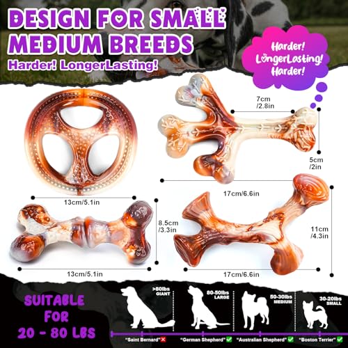 OSORD 4-Pack Dog Chew Toys for Aggressive Chewers - Tough Nylon Bones with Bacon Flavor, Small & Medium Breeds