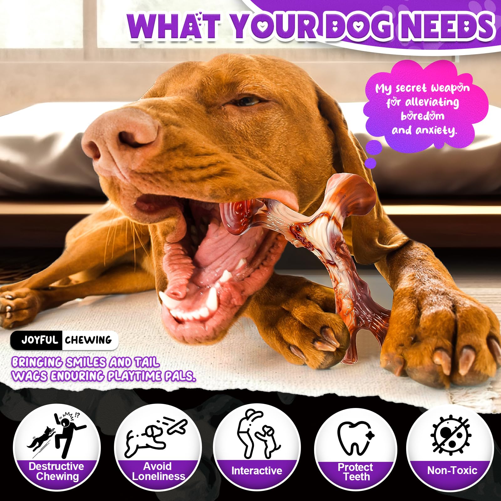 OSORD 4-Pack Dog Chew Toys for Aggressive Chewers - Tough Nylon Bones with Bacon Flavor, Small & Medium Breeds