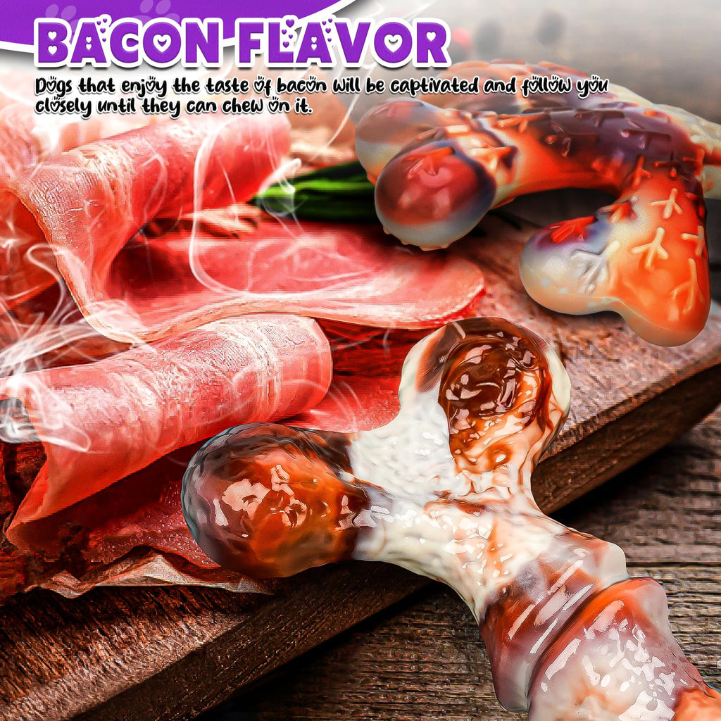 OSORD 4-Pack Dog Chew Toys for Aggressive Chewers - Tough Nylon Bones with Bacon Flavor, Small & Medium Breeds
