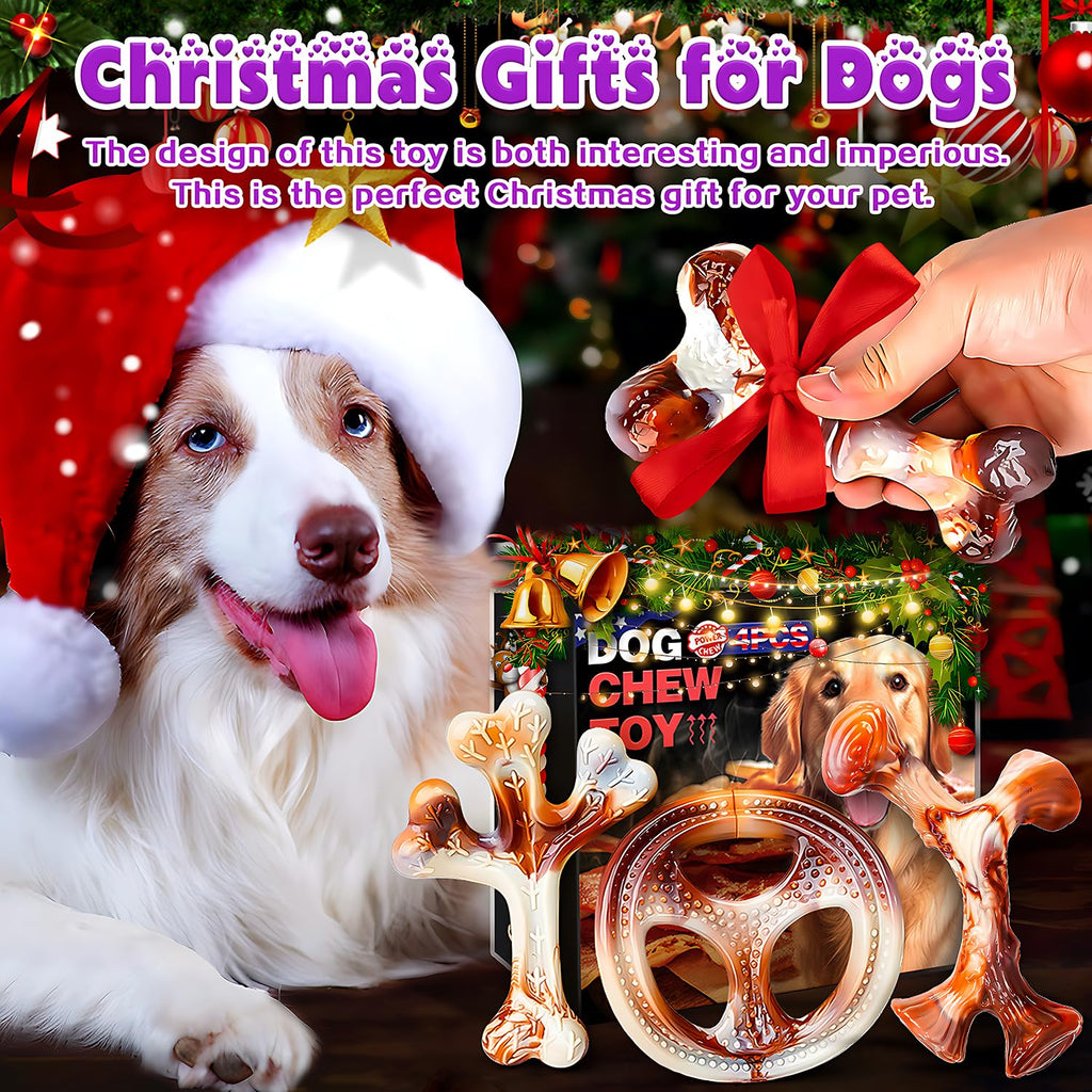 OSORD 4-Pack Dog Chew Toys for Aggressive Chewers - Tough Nylon Bones with Bacon Flavor, Small & Medium Breeds