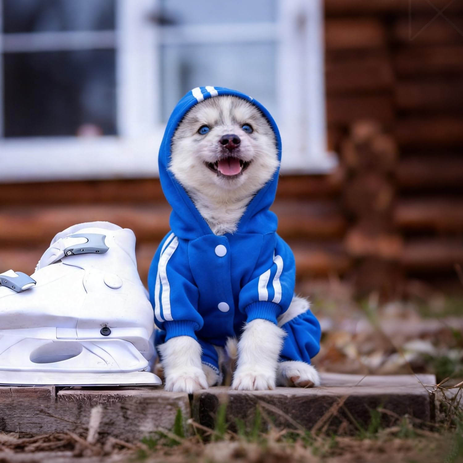 Otunrues Dog Hoodie 4 Legs Jumpsuit Security Print Pullover in Blue, X-Large for Medium to Large Dogs
