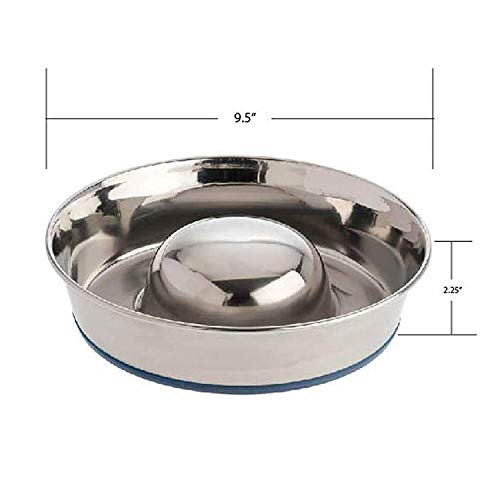 Our Pets Durapet Stainless Steel Slow Feed Bowl Medium - 5 Cup Capacity with Skid-Proof Bottom