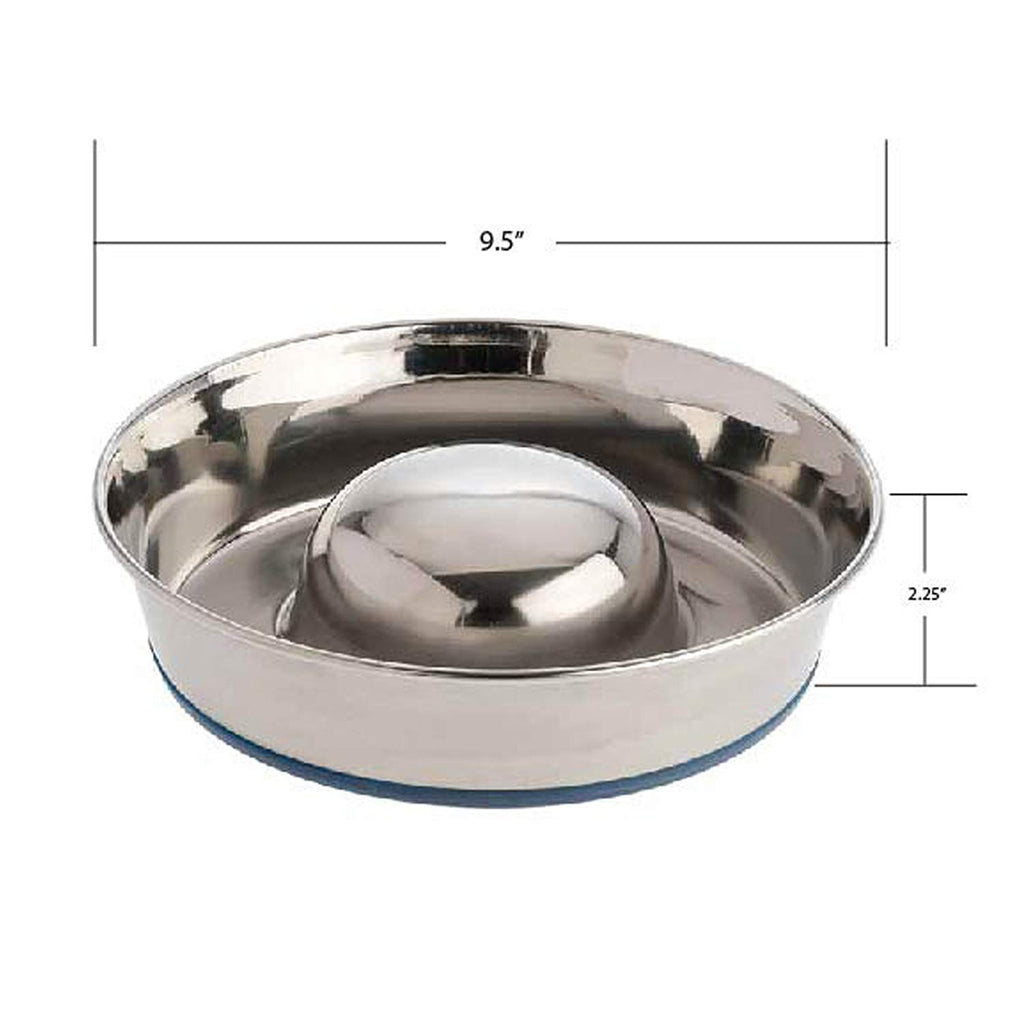 Our Pets Durapet Stainless Steel Slow Feed Bowl Medium - 5 Cup Capacity with Skid-Proof Bottom
