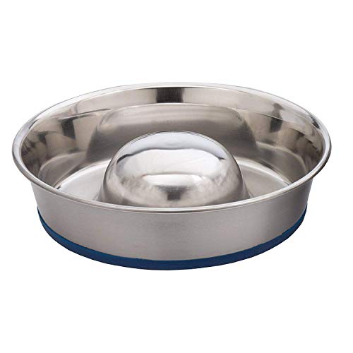 Our Pets Durapet Stainless Steel Slow Feed Bowl Medium - 5 Cup Capacity with Skid-Proof Bottom