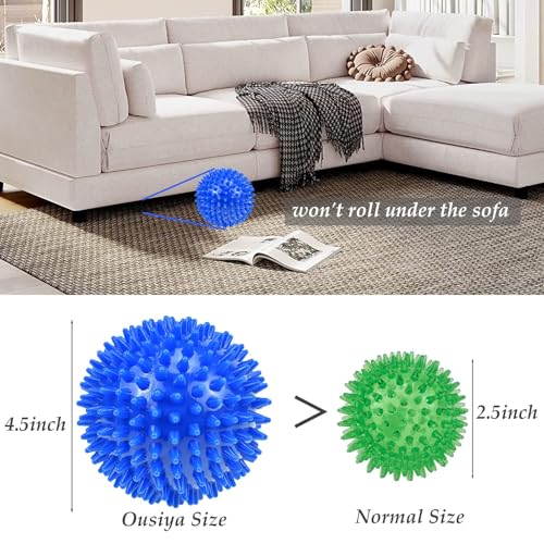 Ousiya 4-Pack Squeaky Dog Balls 4.5 Inch Spikey TPR Toys for Aggressive Chewers