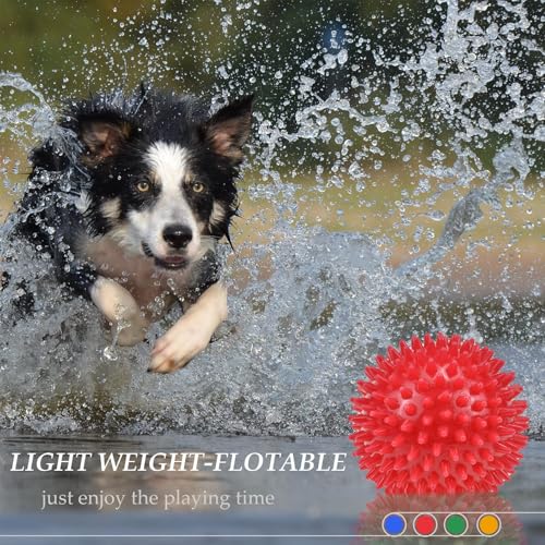 Ousiya 4-Pack Squeaky Dog Balls 4.5 Inch Spikey TPR Toys for Aggressive Chewers