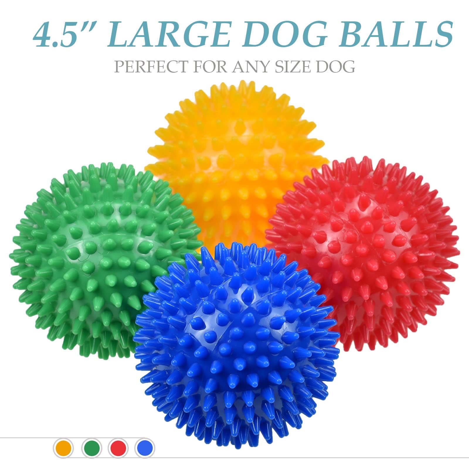Ousiya 4-Pack Squeaky Dog Balls 4.5 Inch Spikey TPR Toys for Aggressive Chewers