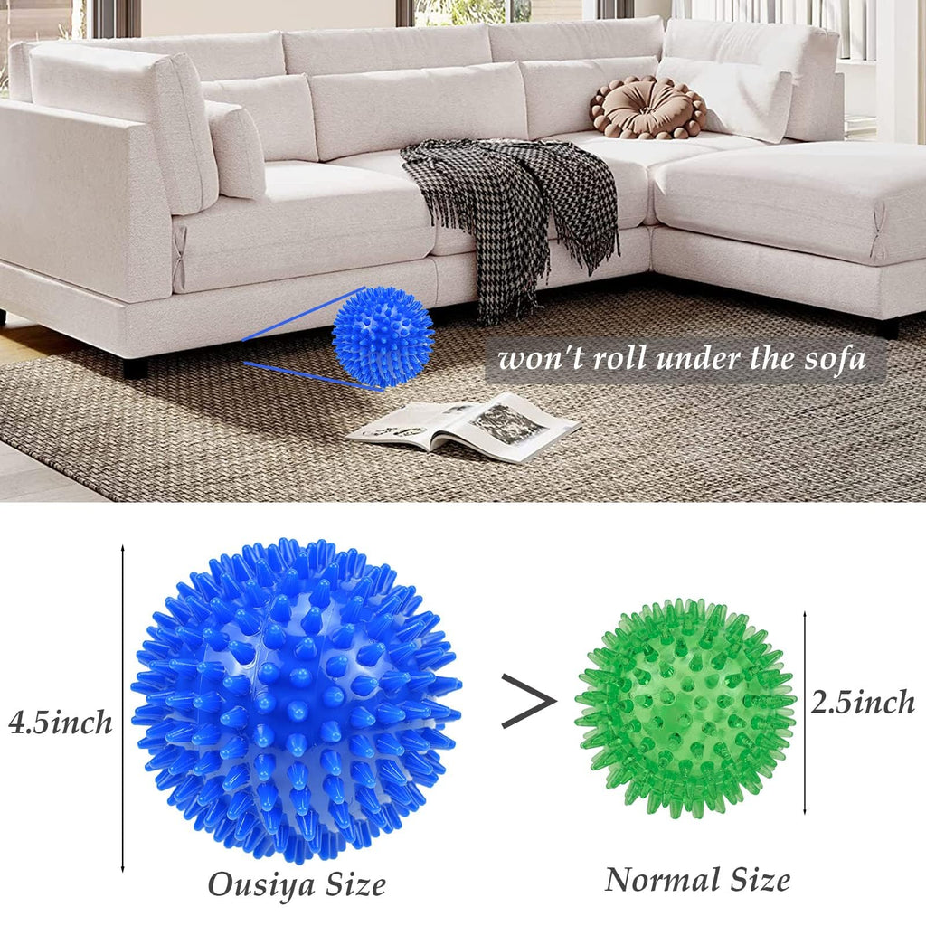 Ousiya 4-Pack Squeaky Dog Balls 4.5 Inch Spikey TPR Toys for Aggressive Chewers