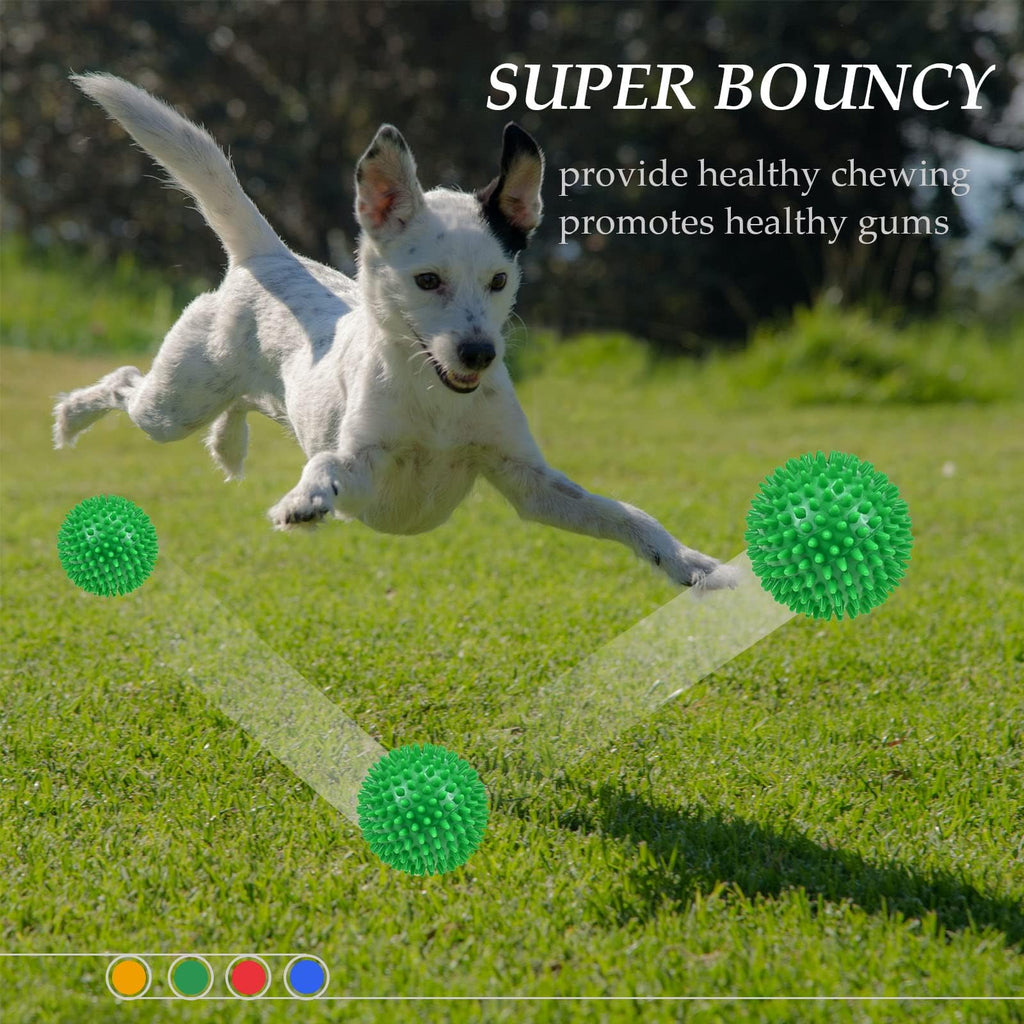 Ousiya 4-Pack Squeaky Dog Balls 4.5 Inch Spikey TPR Toys for Aggressive Chewers
