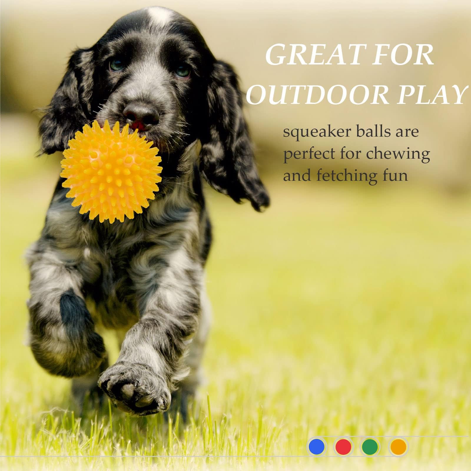Ousiya 4-Pack Squeaky Dog Balls 4.5 Inch Spikey TPR Toys for Aggressive Chewers