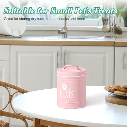 OUTNILI Pink Small Dog Treat Container - Airtight Stainless Steel Jar, 5.5 Cups, 6" Tall