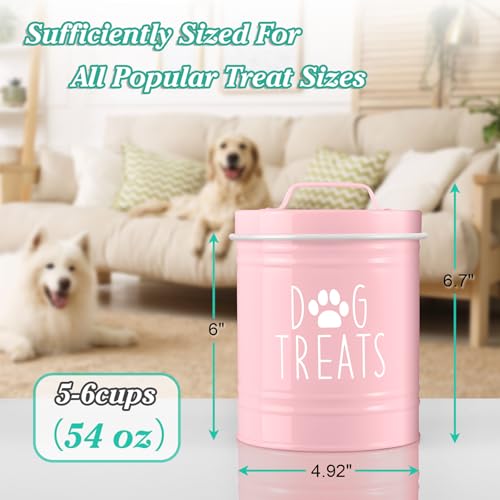 OUTNILI Pink Small Dog Treat Container - Airtight Stainless Steel Jar, 5.5 Cups, 6" Tall