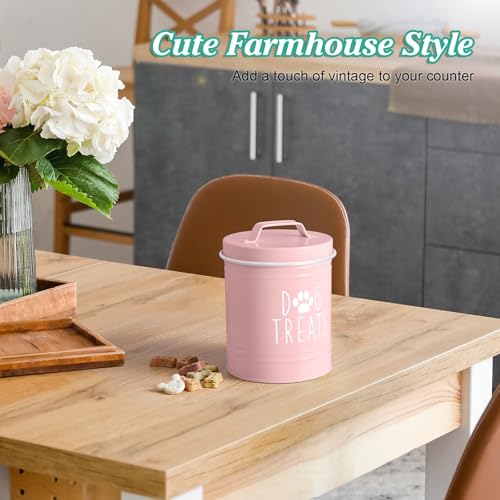 OUTNILI Pink Small Dog Treat Container - Airtight Stainless Steel Jar, 5.5 Cups, 6" Tall