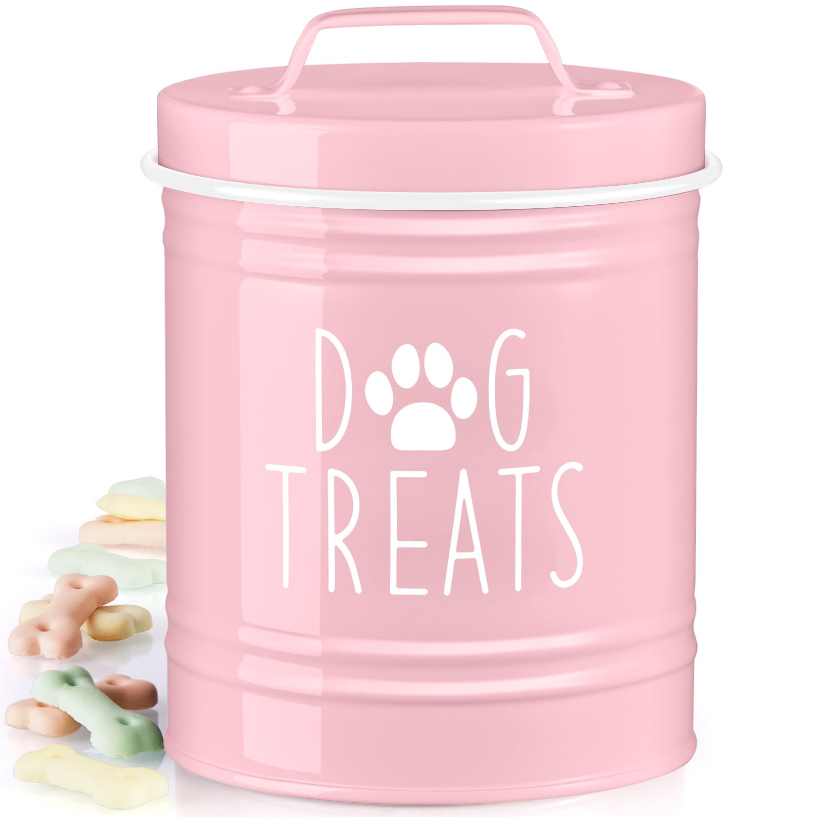 OUTNILI Pink Small Dog Treat Container - Airtight Stainless Steel Jar, 5.5 Cups, 6" Tall