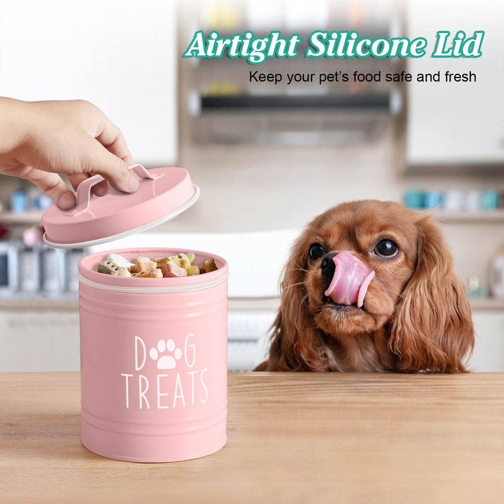 OUTNILI Pink Small Dog Treat Container - Airtight Stainless Steel Jar, 5.5 Cups, 6" Tall