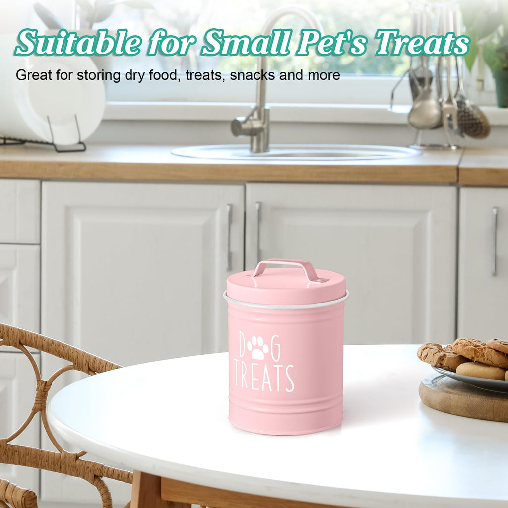 OUTNILI Pink Small Dog Treat Container - Airtight Stainless Steel Jar, 5.5 Cups, 6" Tall