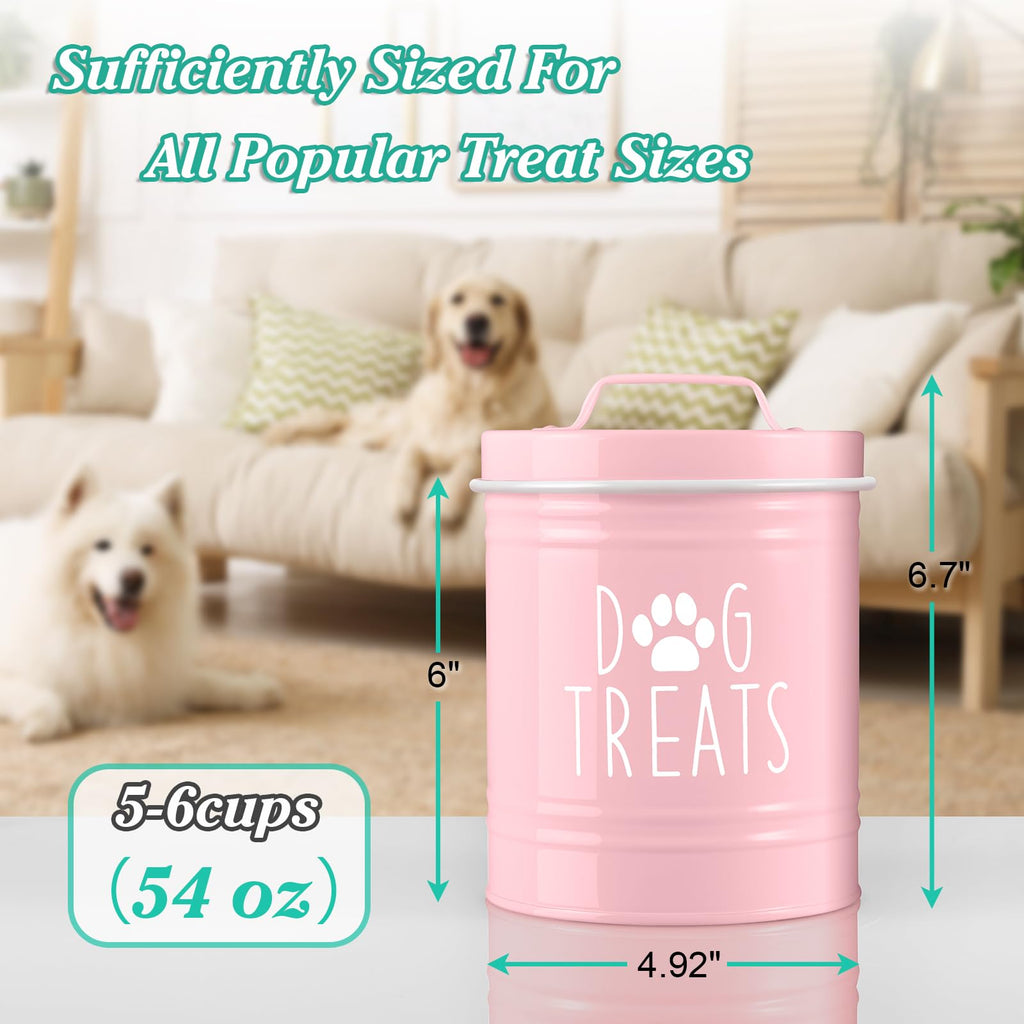 OUTNILI Pink Small Dog Treat Container - Airtight Stainless Steel Jar, 5.5 Cups, 6" Tall