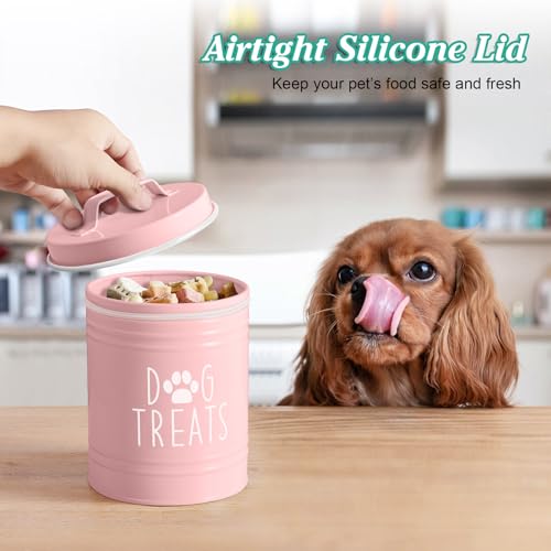 OUTNILI Pink Small Dog Treat Container - Airtight Stainless Steel Jar, 5.5 Cups, 6" Tall