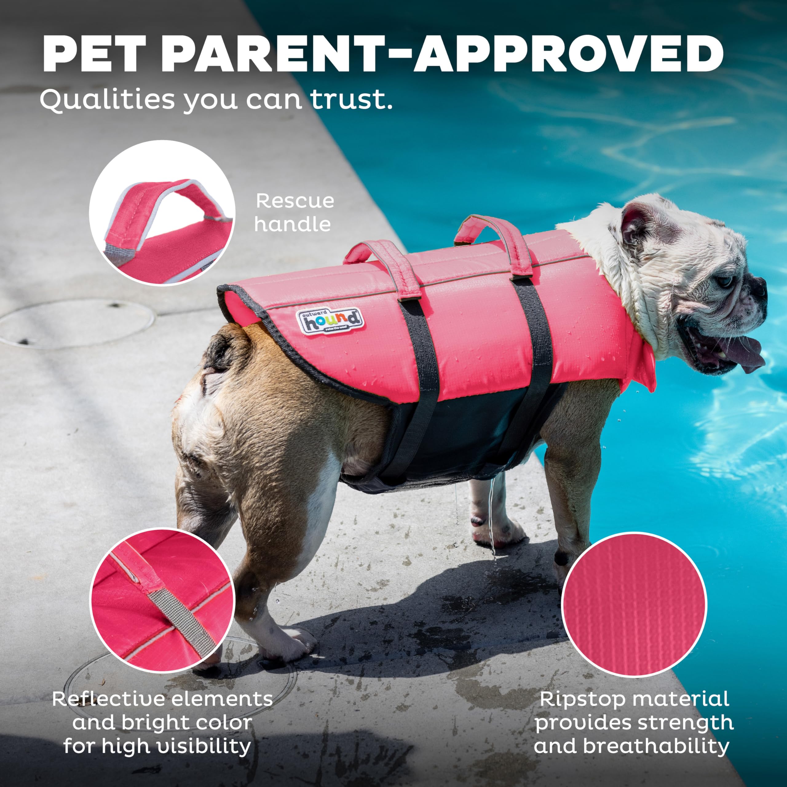 Outward Hound Granby Splash Pink Dog Life Jacket XS - High-Buoyancy Swim Vest for Small Dogs