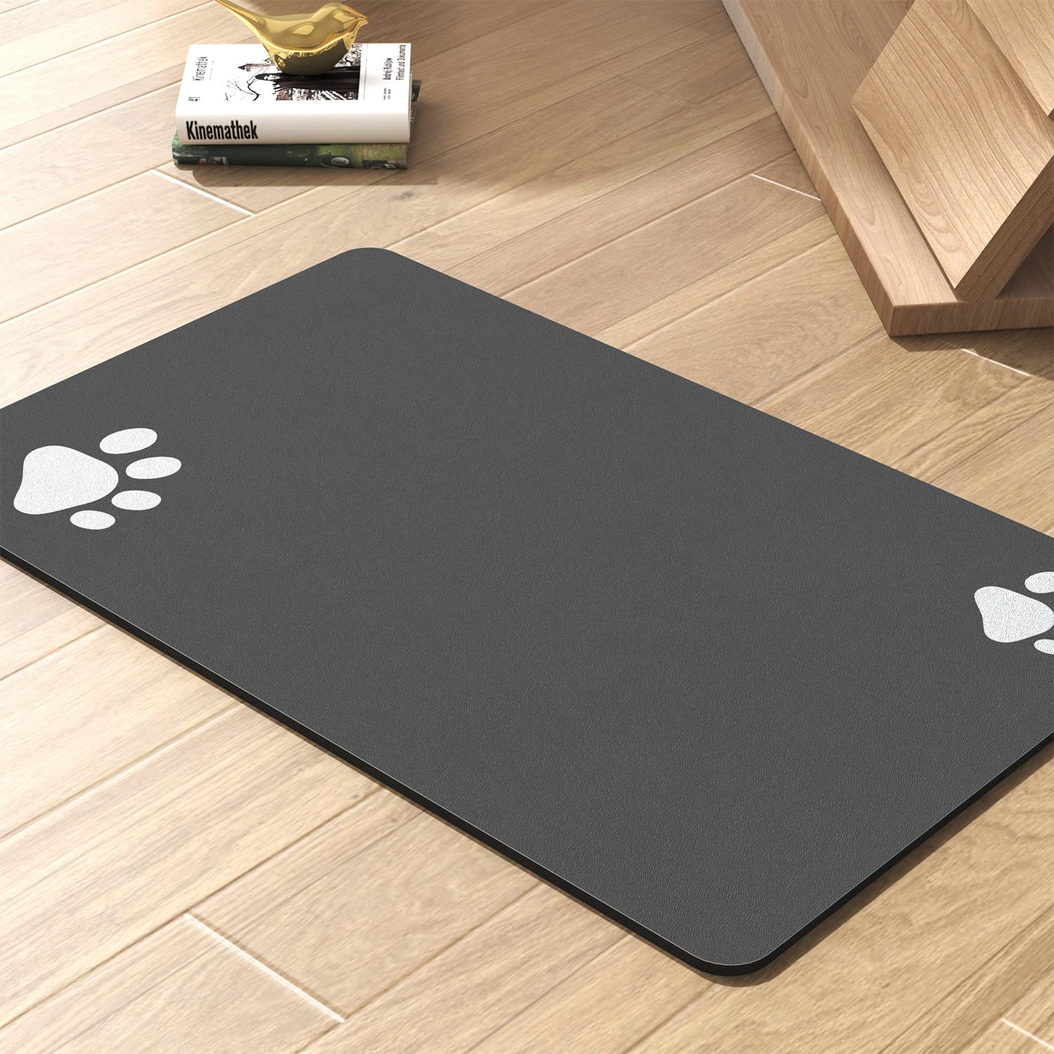 PADOOR Absorbent Dog Feeding Mat – 16x24 Inch Dark Grey, Quick-Dry, Non-Slip Rubber Backing