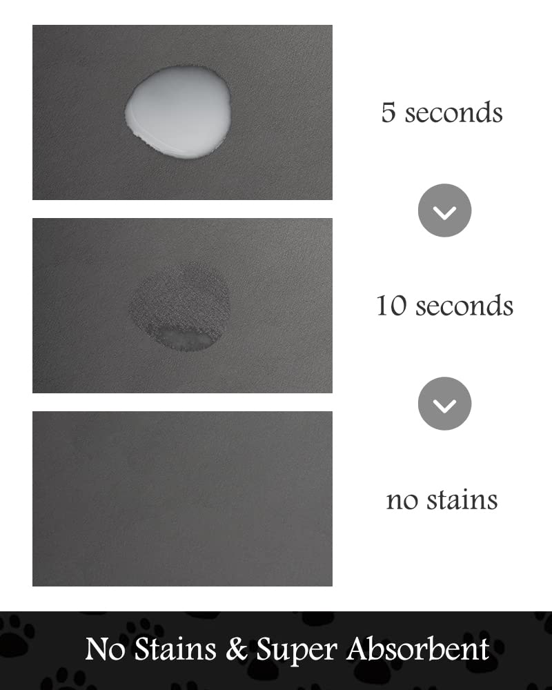 PADOOR Absorbent Dog Feeding Mat – 16x24 Inch Dark Grey, Quick-Dry, Non-Slip Rubber Backing