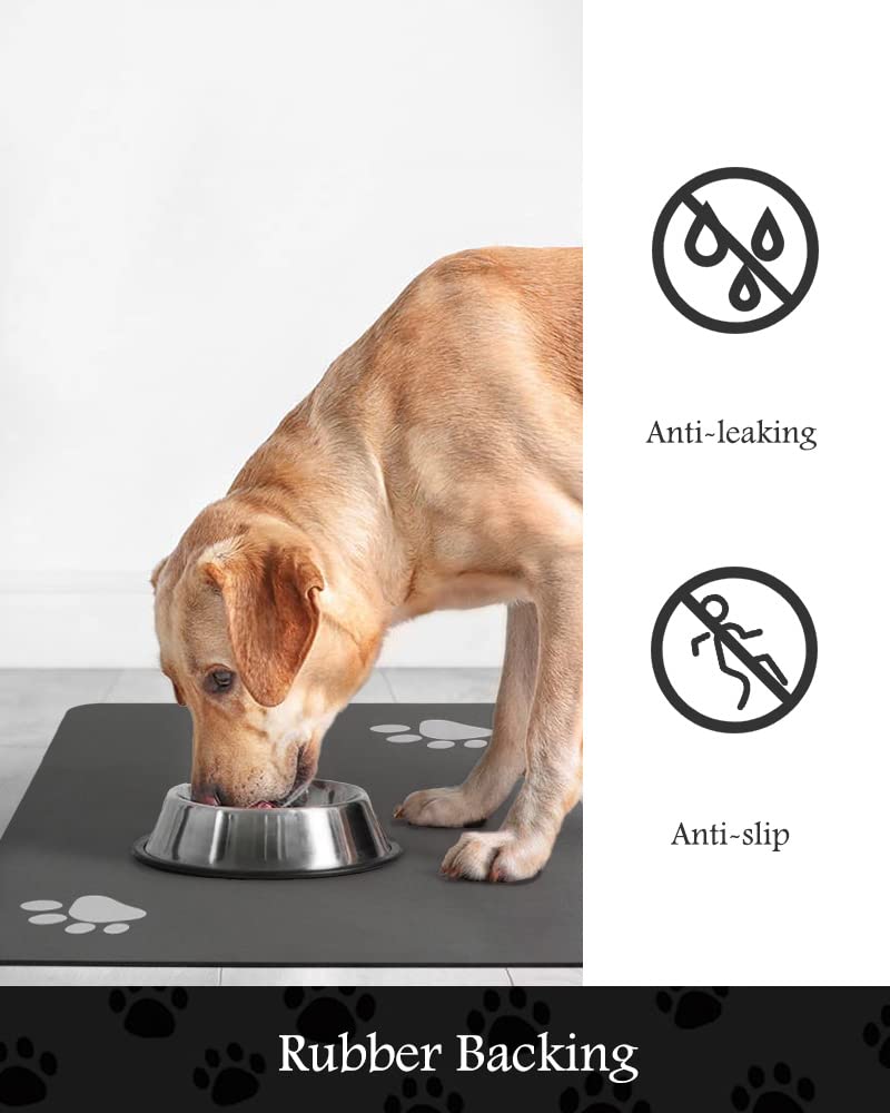 PADOOR Absorbent Dog Feeding Mat – 16x24 Inch Dark Grey, Quick-Dry, Non-Slip Rubber Backing