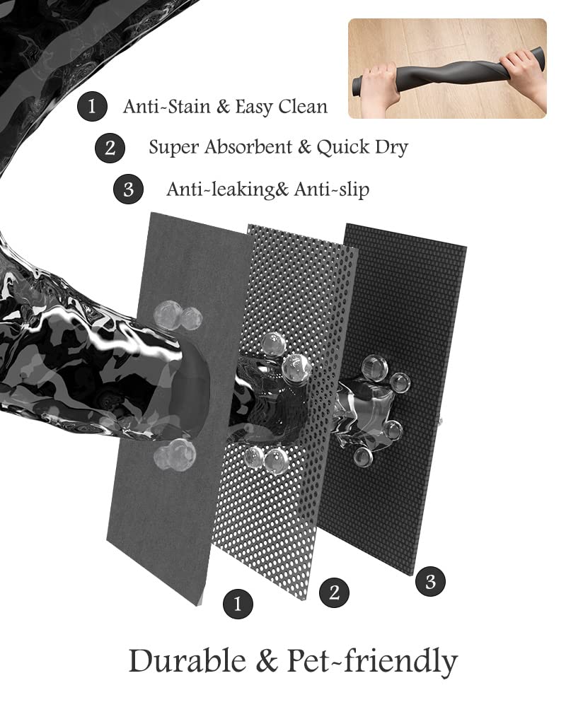 PADOOR Absorbent Dog Feeding Mat – 16x24 Inch Dark Grey, Quick-Dry, Non-Slip Rubber Backing