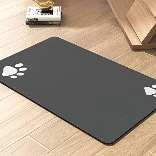 PADOOR Absorbent Dog Feeding Mat – 16x24 Inch Dark Grey, Quick-Dry, Non-Slip Rubber Backing