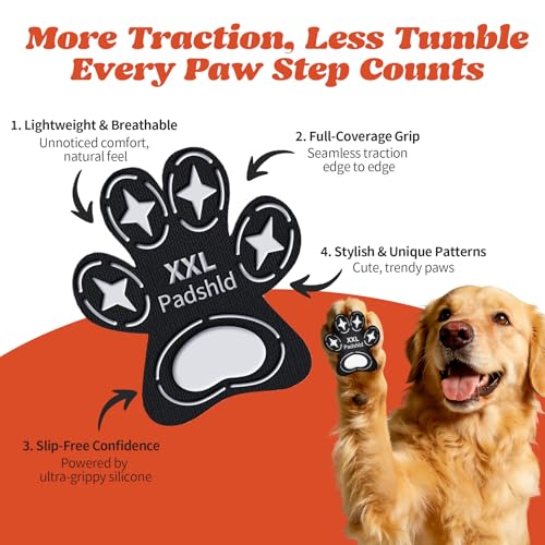 Padshld Dog Paw Protectors (XXXL) - 24 Pack Anti Slip Paw Pads for Senior Dogs & Puppies on Hardwood Floors