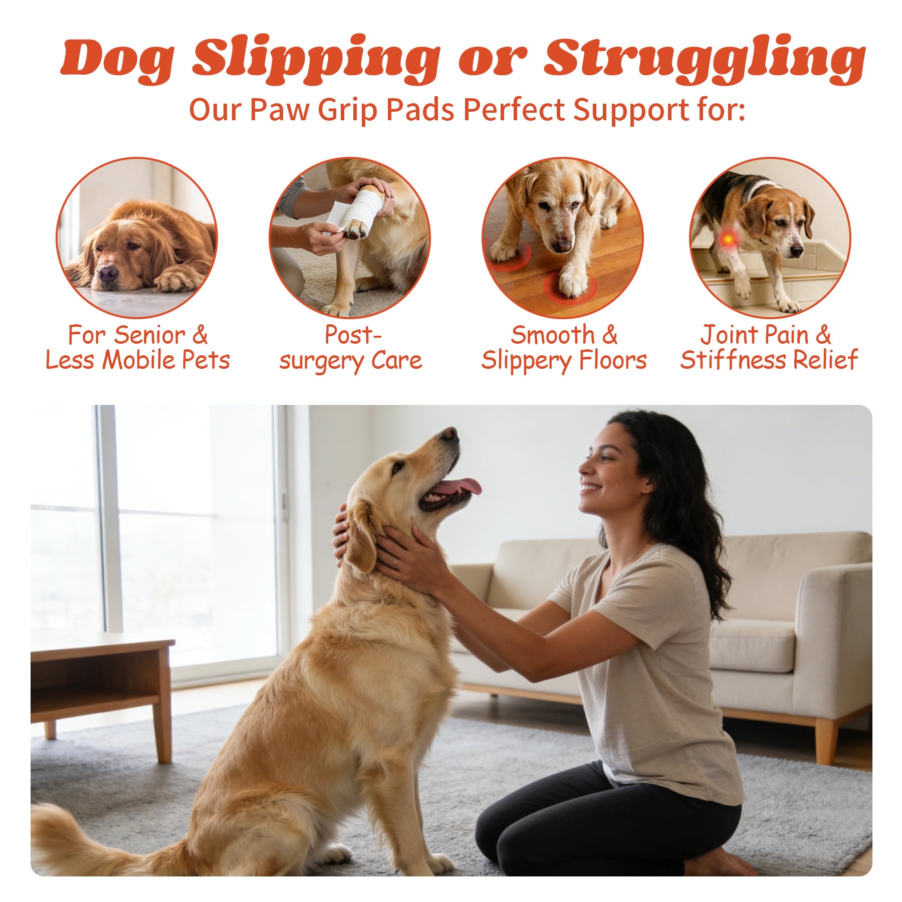 Padshld Dog Paw Protectors (XXXL) - 24 Pack Anti Slip Paw Pads for Senior Dogs & Puppies on Hardwood Floors