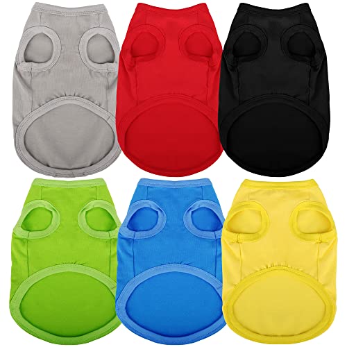 Paiaite 6-Pack Sleeveless Cotton Dog Shirts – Breathable Tank Tops for Small to Medium Dogs (XL Fits 22–29 lb)