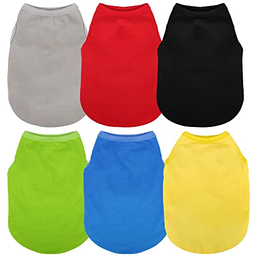 Paiaite 6-Pack Sleeveless Cotton Dog Shirts – Breathable Tank Tops for Small to Medium Dogs (XL Fits 22–29 lb)