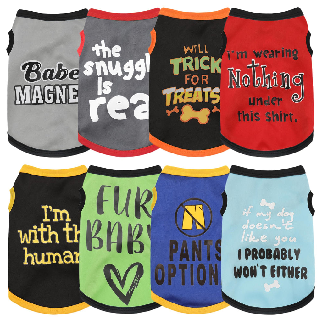 Paiaite 8-Piece Funny Dog Shirt Set – Sleeveless Summer & Fall Tops for Small to Medium Dogs (Large)