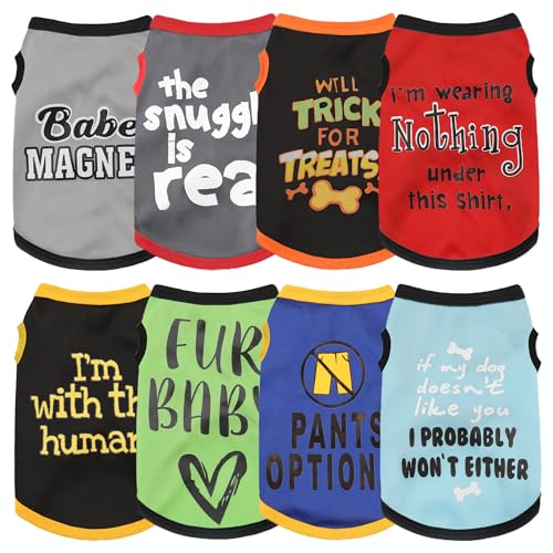 Paiaite 8-Piece Funny Dog Shirt Set – Sleeveless Summer & Fall Tops for Small to Medium Dogs (Large)